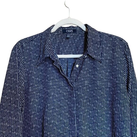 Chaps Womens Size XL Multicolor Polka Dot Button Up Shirt Blouse - Picture 2 of 7